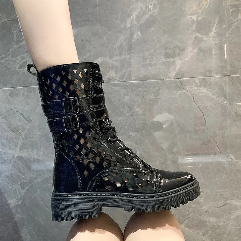 

Ankle boots for women Breathable black large motorcycle boots increase comfortable leather boots women shoes spring 2020