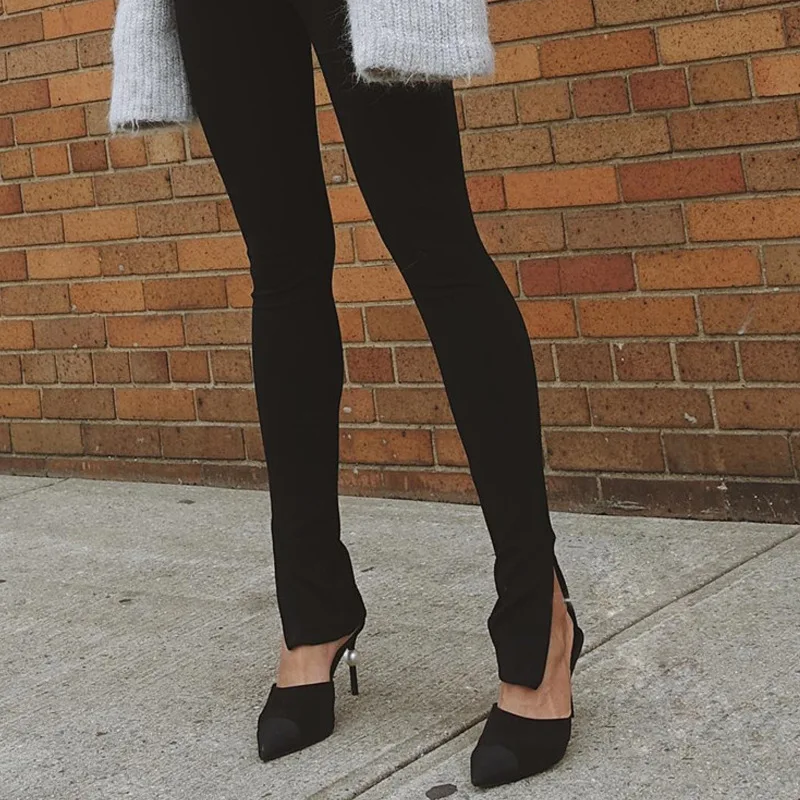 Women Black Leggings Zipper Slim Stretch Skinny Ladies Fashion Long Pants -  AliExpress