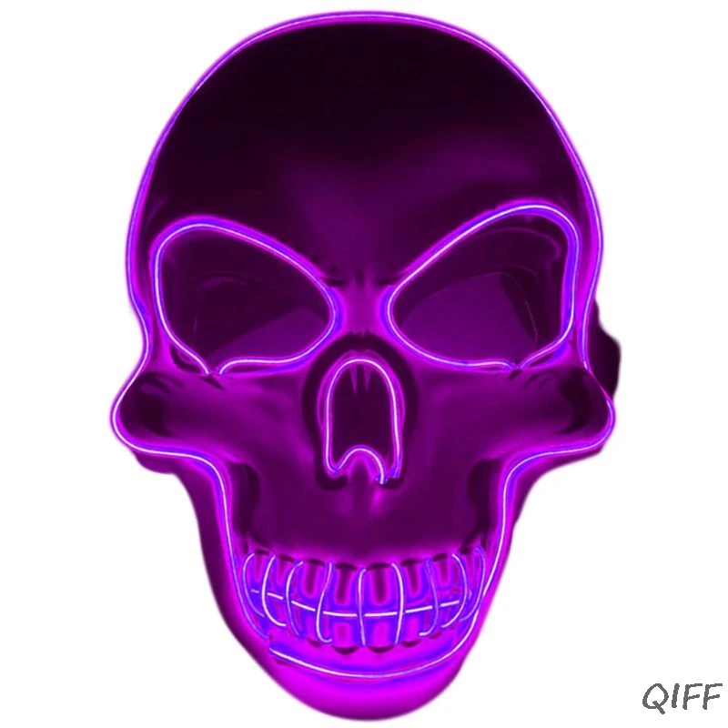 Unisex Halloween Light Up Mask Cosplay LED Scary Death Skull EL Wire Neon Fluorescent Festival Party Cosplay Costume Decoration - Цвет: PL