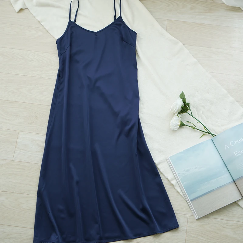 High quality women dress Summer spaghetti satin long dress very soft smooth M30262