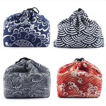 

Japanese Style Lunch Bag The Great Wave of Kanagawa Bento Bag Tote Pouch Lunch Pack Portable Lunch Box Storage Travel Picnic Bag