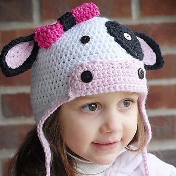 

Cow Children's Autumn and Winter Hats Handmade Knitted Hats Children's Ear Protection Hats Baby Photography Props