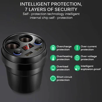 

Car Charger 2 USB 5V 3.1A Car Cup Power Socket Adapter With Voltage LED Display Cigarette Lighter Built-In Protection