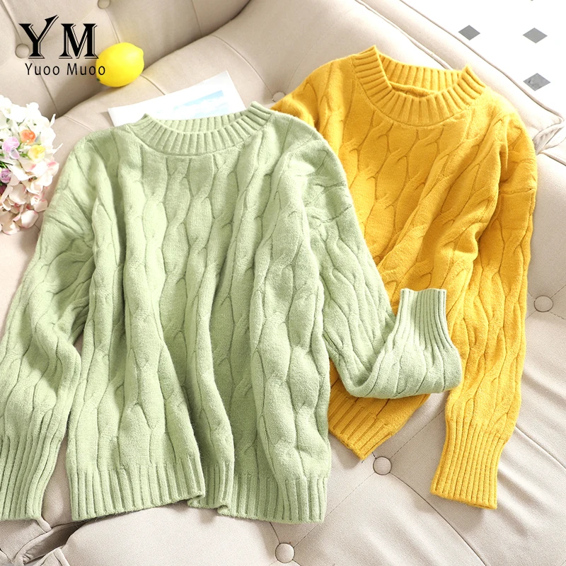 

YuooMuoo Good Quality Thick Twist Women Sweater 2019 Winter Knitted Sweater Pullover Female Romantic Pink Sweater Tops Jumper
