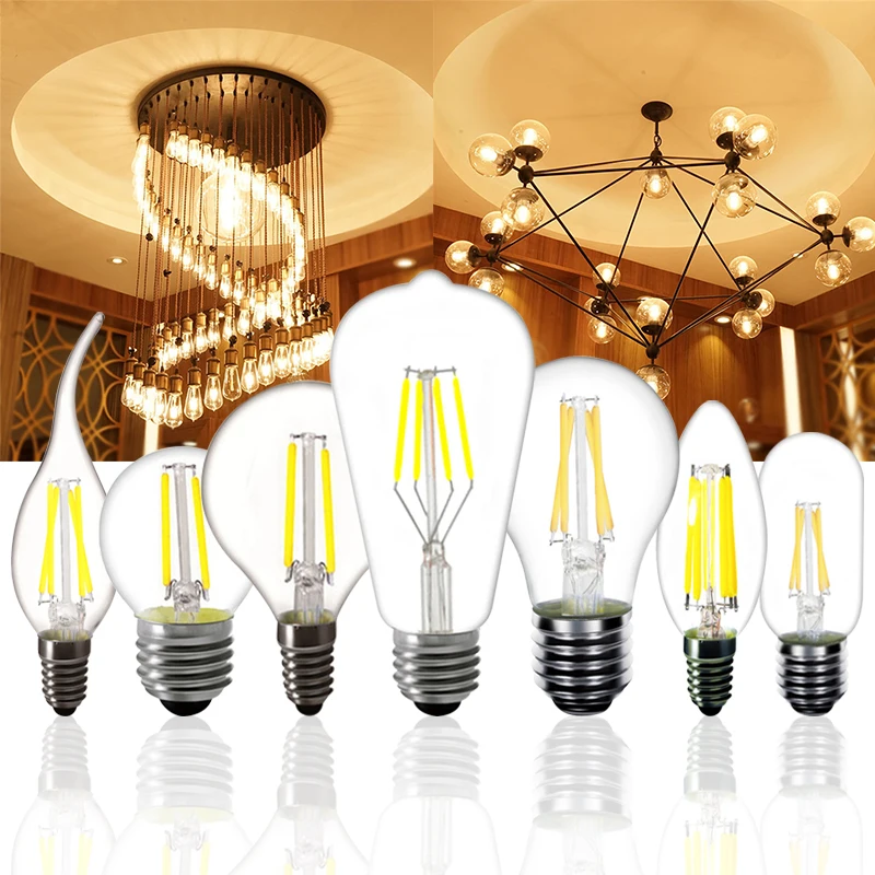 

E27 E14 2w 4w 6w 8w LED Bulb G45 ST64 A60 T45 Tail candle light Retro Filament Lamp Edison Frosted glass Warm White 220v