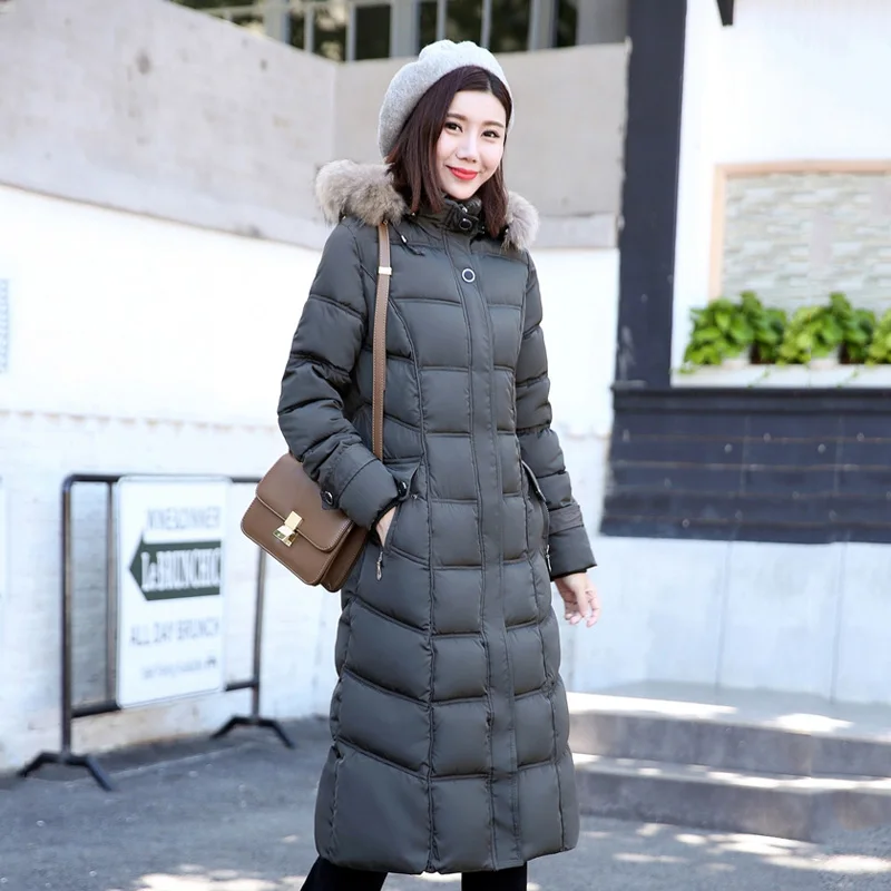 Зимняя женская куртка длинная Женский Большой Размер 4XL 5XL с капюшоном меховой воротник парки размера плюс для женщин осеннее пальто - Цвет: Серый