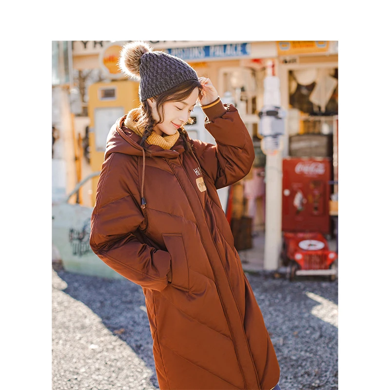 Best  INMAN Hooded Printing Leisure Ladies Female Girl Winter Long Duck Down Leather Warm Coat Women Jack