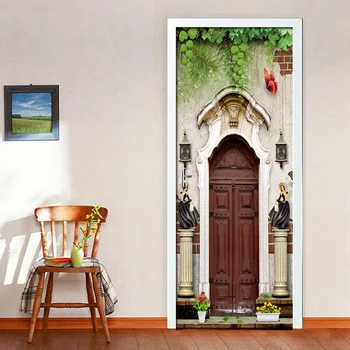 

Home Decor 3D Self Adhesive Decal Vintage Nostalgic Door Sticker Picture Print Waterproof Environmental Protection Art Poster
