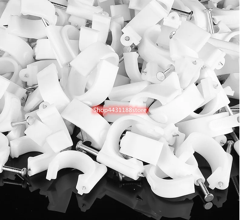 100PCS PE Plastic High Carbon Steel Nails 6mm Circle Cable Clip C Shaped Cable clips Wire Wall holder