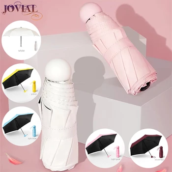 

5 Fold Umbrella Rain Women Portable Vinyl Fiber Alloy Rubber Handle Super Light Sun Protection Telescopic Capsule Parasol Sale