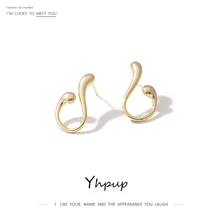 Yhpup трендовые серьги-гвоздики с геометрическим изгибом, медные серьги с настоящим золотым покрытием, Женские Ювелирные изделия в стиле панк, аксессуары для офиса 925