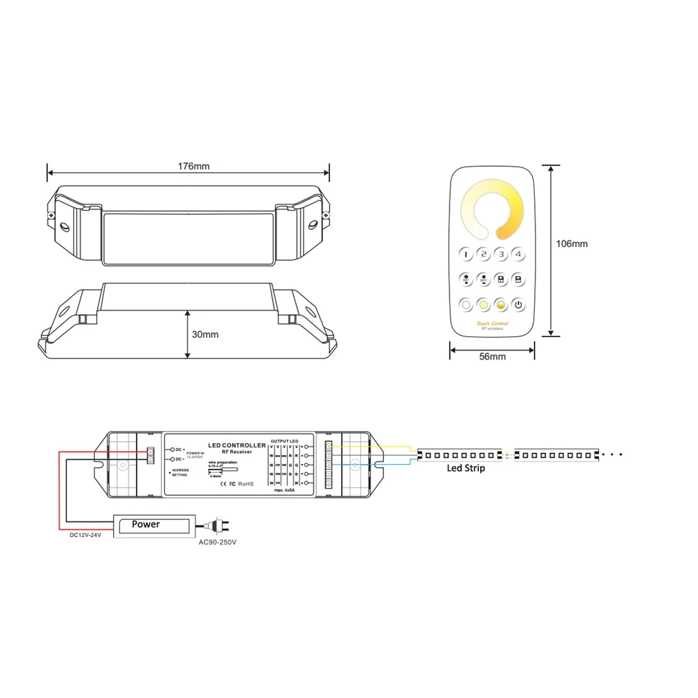 Bincolor T7 + R4M многозонный пульт управления CCT Max 4A * 5CH RF беспроводной дистанционного с