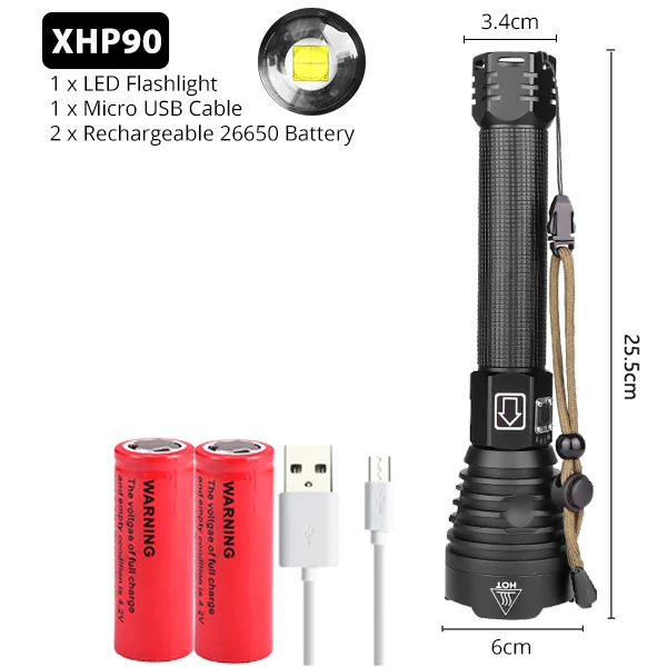 XHP90 самый мощный светодиодный вспышка светильник USB Перезаряжаемые фонарь XHP50 XHP70 ручной фонарь 26650 18650 Батарея флэш-светильник - Испускаемый цвет: Package F