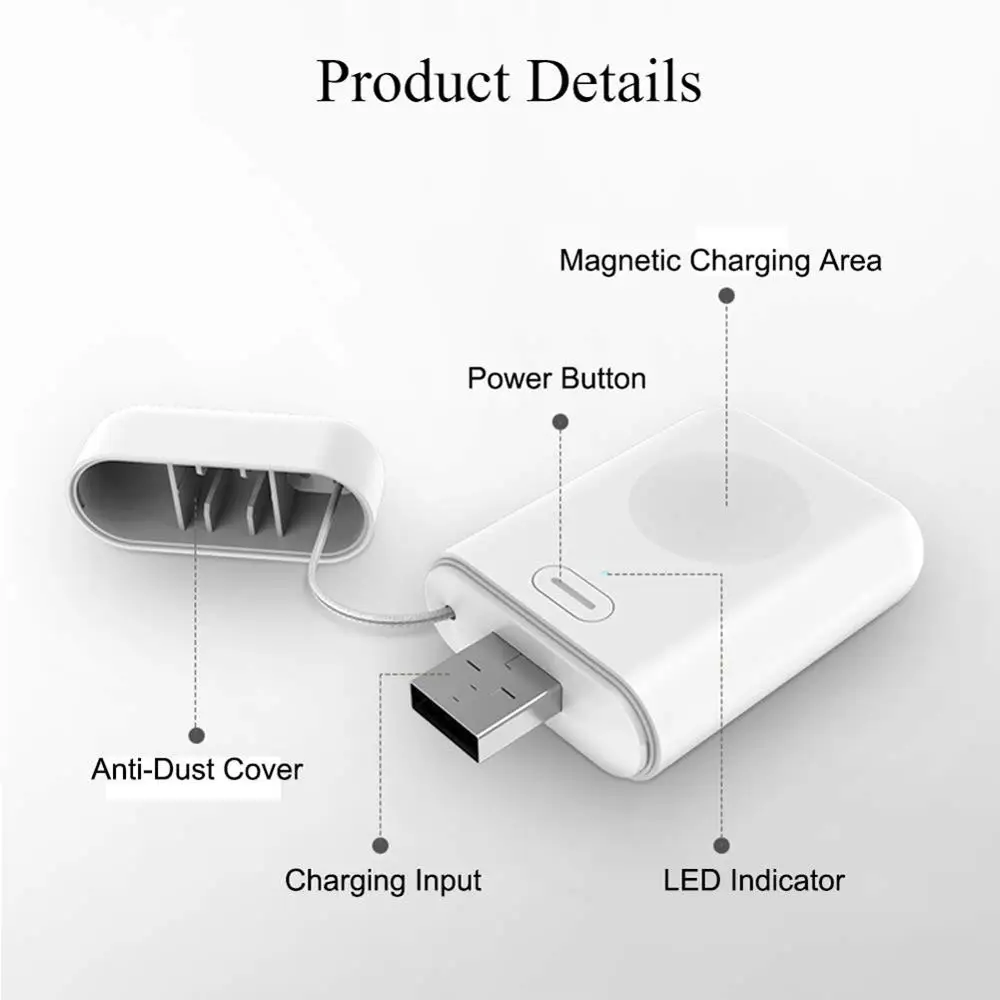 1000mAh power Bank QI Беспроводное зарядное устройство портативное Мини Беспроводная зарядная док-станция внешний аккумулятор для Apple Watch Series 1 2 3 4