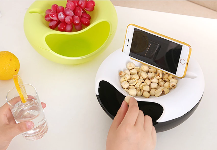 2 In 1 Lazy Snack Bowl With Phone Stand Holder-Pack Of 2