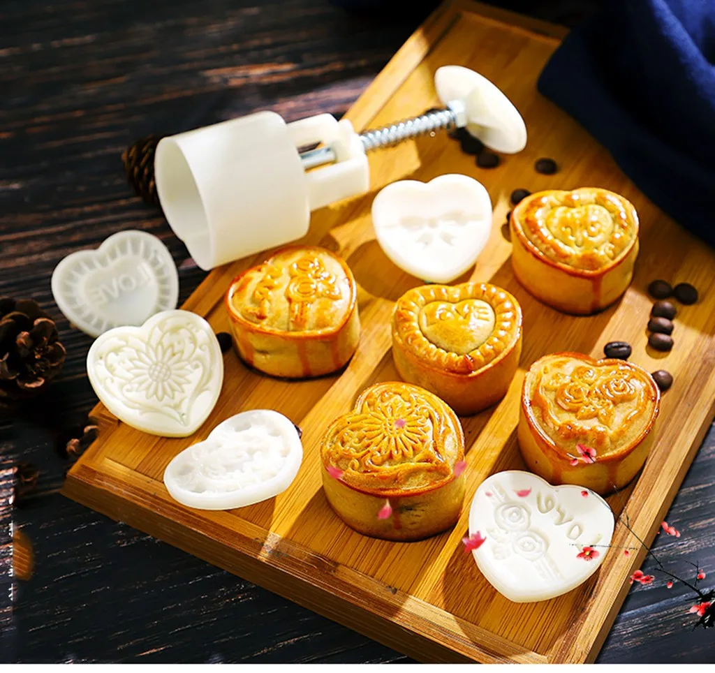 

Mooncake Mold Flower Mid-autumn Festival Hand Press MoonCakes Cutter Molds Set Sep#16