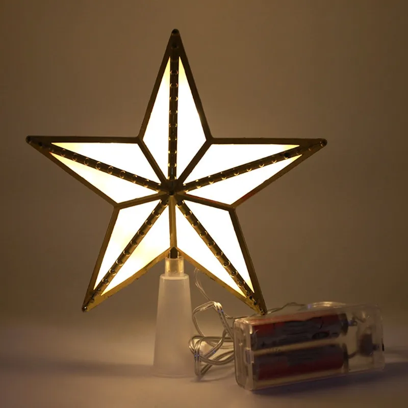 Christmas Tree Topper 3D Plastic Star with LED Light Up USB Battery Powered Farmhouse Treetop Lamp Xmas Holiday Party Decoration