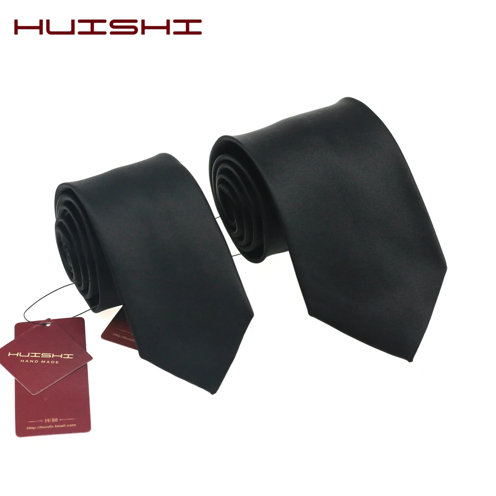 

HUISHI Large Wholesale Simple Plain Black Mens Ties 8cm And 6cm Business Neckties Jacquard Woven Polyester Slim Wedding Gift