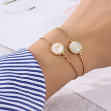 Из нержавеющей стали циркон проложили A-Z браслет с буквами геометрический Круглый Золотой корпус растягивающийся браслет женский украшение браслет