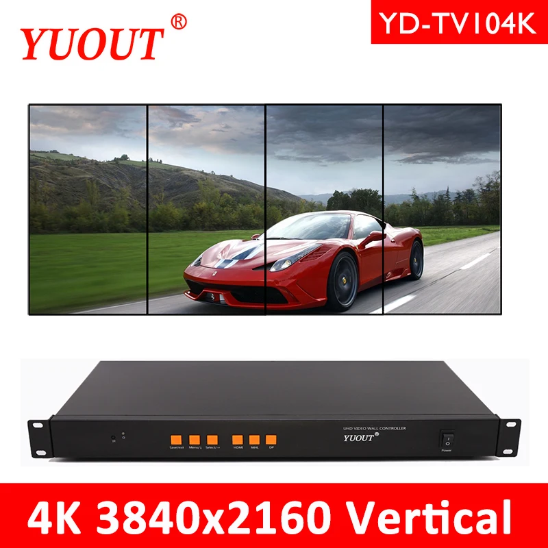 YUOUT YD-TV104K 4K 3840x2160 60HZ hdmi2.0 x 1 HDMI 1.4x1 DP 1.2 수직 비디오 월 컨트롤러 1x4 수직 비디오 월 프로세서
