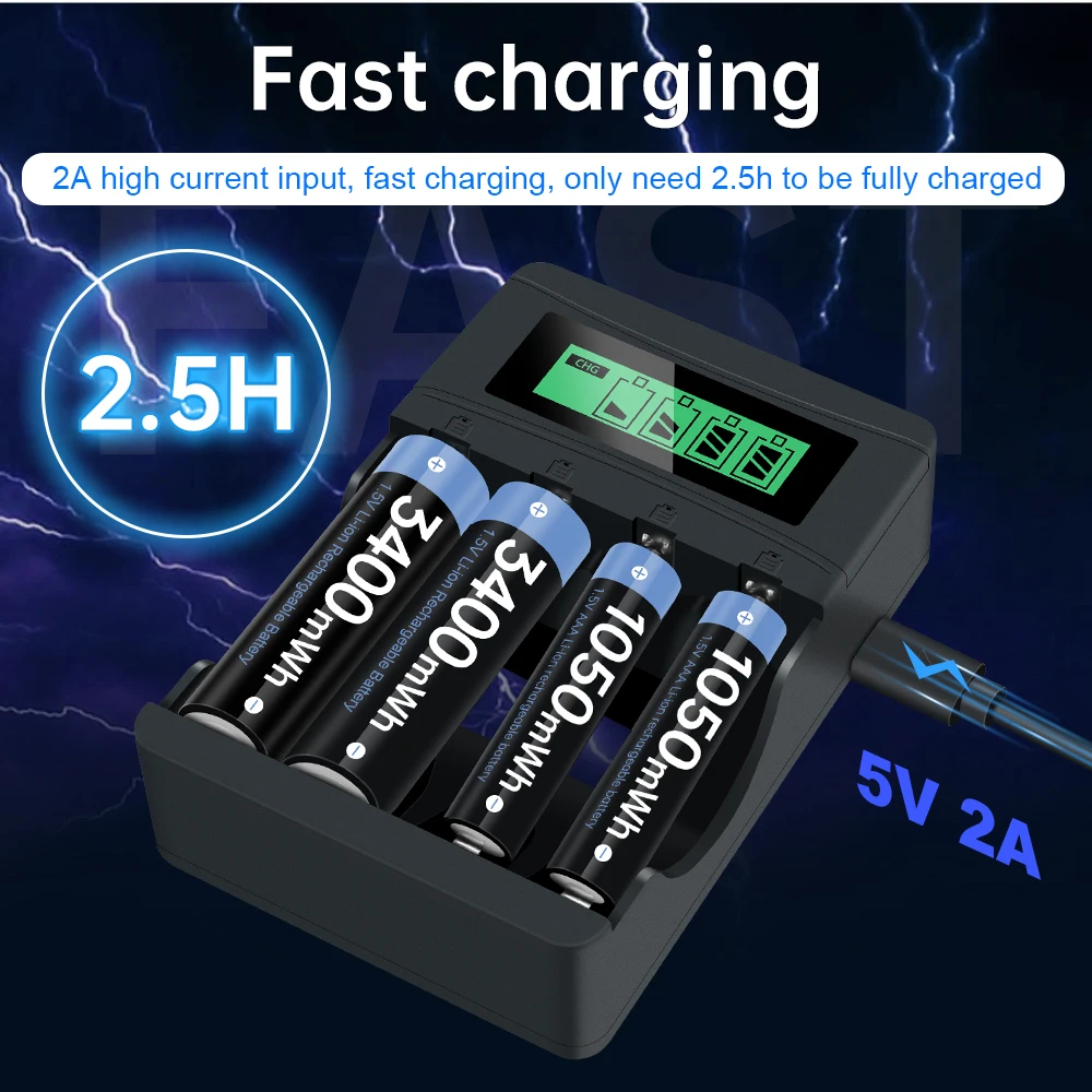 Bateria recarregável aa 1.5v da bateria 3400mwh