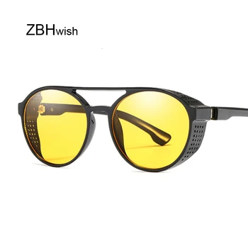 

Retro Round Steampunk Sunglasses Women Side Shield Goggles Metal Frame Gothic Mirror Lens Sun Glasses Male