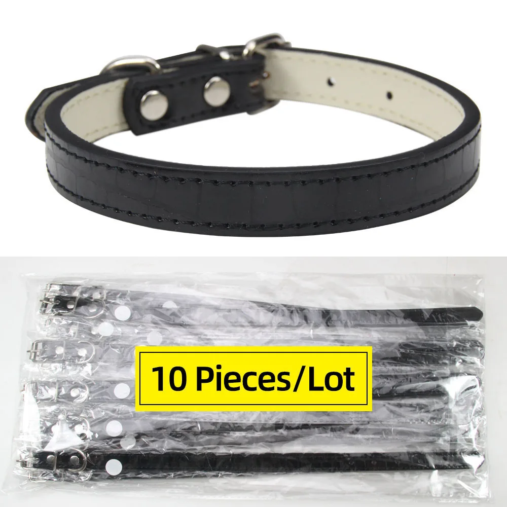 Wholesale 10 Pieces/Lot Artificial Leather Collars for Dog Adjustable Neck Strap Pet Dog Collar Accessories Pet Shop Products - Цвет: Black Dog Collar