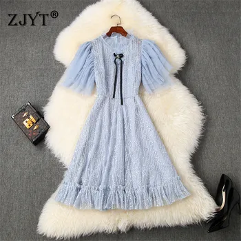 

High Quality Runway Summer Clothes for Women 2020 New Elegant Lady Butterfly Sleeve Sequined Mesh Lace Party Dresses Sweet