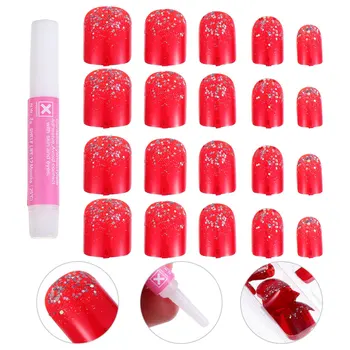 

48Pcs False Nails DIY Square Glitter Fingernail Decoration Manicure Decals Full Cover