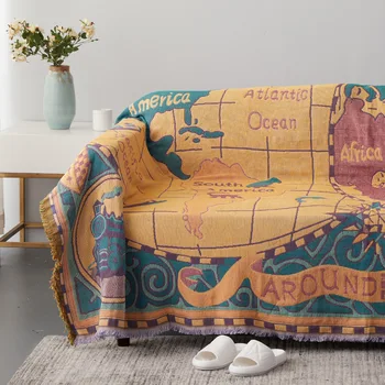 

World map Cotton Bohemian Plaids Blanket Multi-function Sofa Decorative piano cover tapestry Cobertor Tassel Blanket