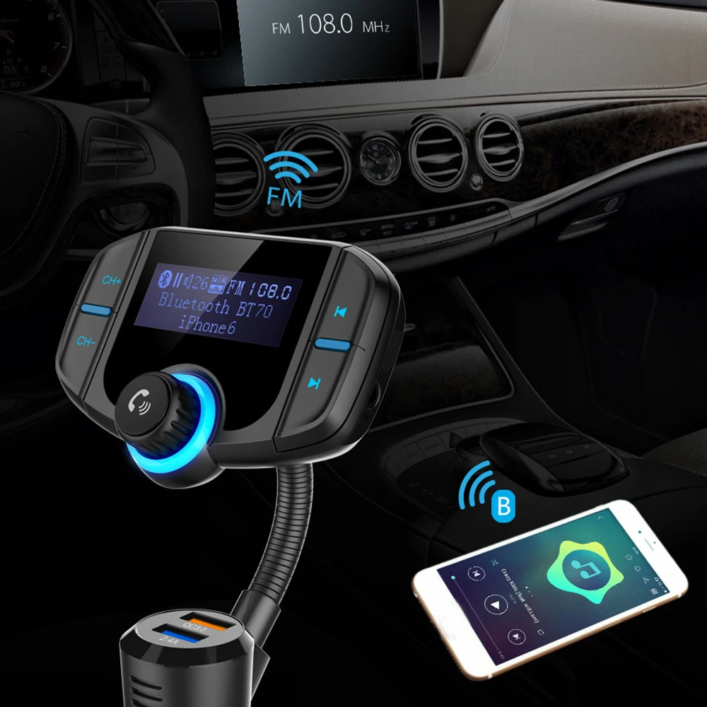 Авто черный Bluetooth fm-передатчик mp3-плеер Быстрая зарядка USB порт вольтметр