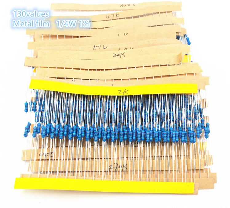 1/lot 10-1M Ohm 1/4w Resistance 1% Metal Film Resistor Assortmen Kit Assorted 130values 20PCS=(2600PCS) | Электронные компоненты