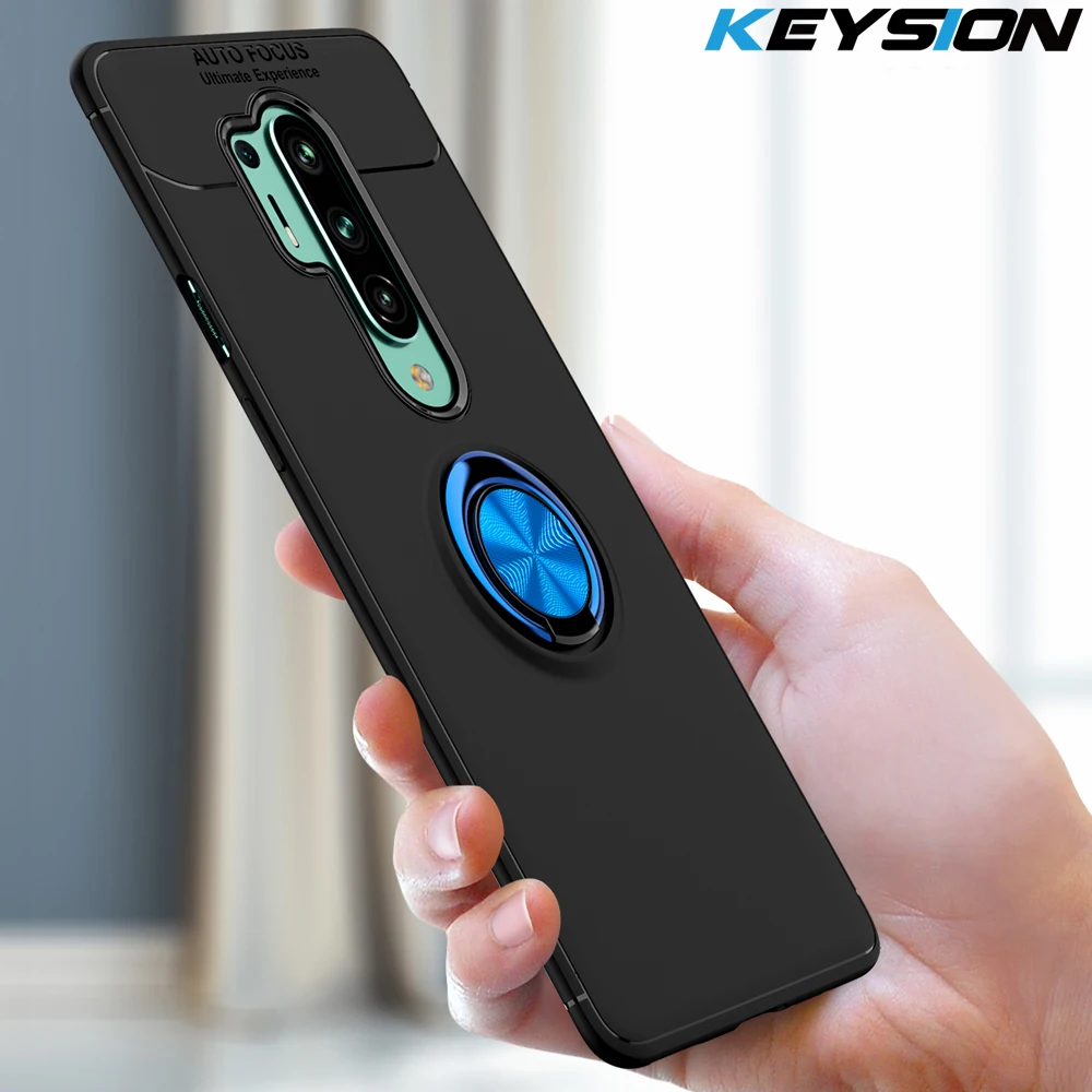 Ударопрочный чехол KEYSION для Oneplus 8 Pro мягкий силиконовый с магнитным кольцом
