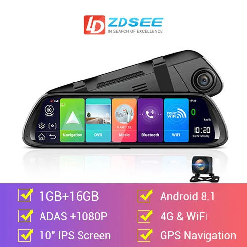 1G 16G LDZDSEE Android 8,1 2G+ 32G Автомобильный видеорегистратор заднего вида Зеркало ADAS FHD 1080P с камерой 10 ''ips привод Видео Авто рекордер ночного видения - Название цвета: 1G 16G