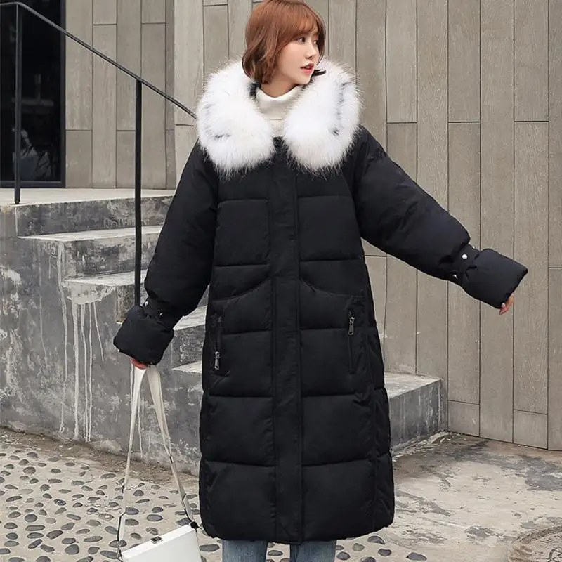 Lusumily, Новое поступление, женские зимние куртки, утолщенный мех, с капюшоном, теплая, х-длинная парка, женское хлопковое пальто, высокое качество, зимняя одежда - Цвет: Black