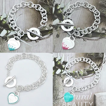 

S925 Sterling Silver Heart Pendant Bracelet Charm Woman Jewelry Holiday Gift Free Shipping