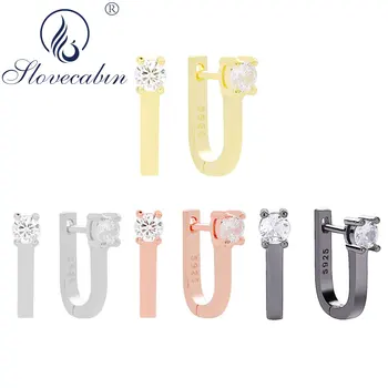 

Slovecabin 925 Sterling Silver White Zircon U Letter Shape Hoop Huggies Earrings For Women Statement CZ Black Earring Jewelry