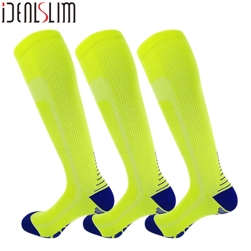 IDEALSLIM 3 Pairs Compression Running Socks Men Calf Sleeve Calf Shin Supports Cycling Socks for Hiking Yoga - Цвет: Green 2