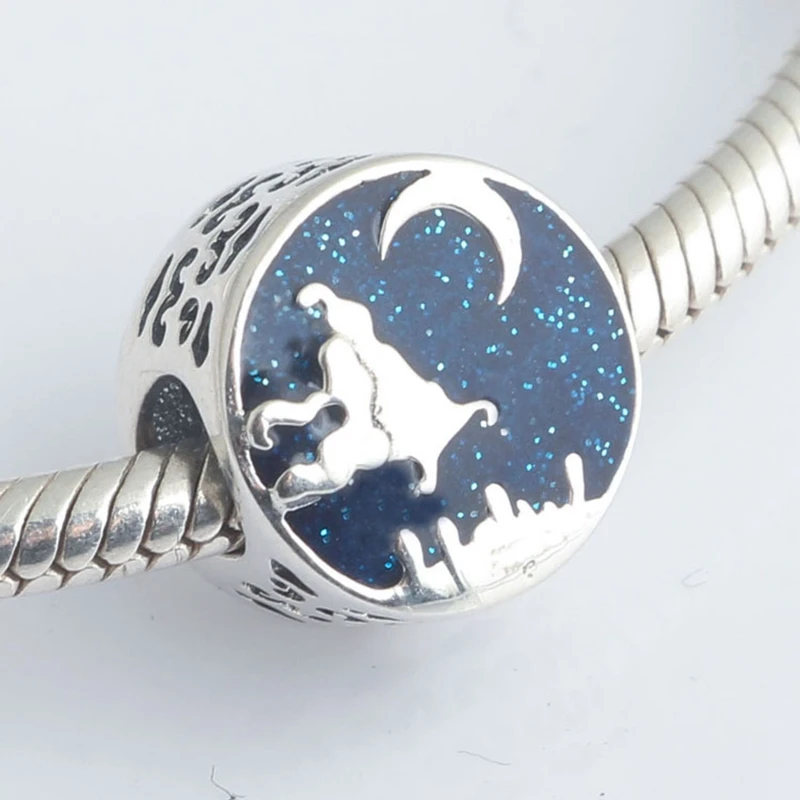 Очаровательный браслет Pandora, мультяшная луна, синяя эмаль, Аладдин, волшебный ковер, гоночный бисер, сделай сам, Pulseiras, Женские Ювелирные изделия, подарок