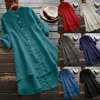 

The only source of supply throughout the network! Women Casual Loose Linen Soild Button Long Sleeve Long Shirt Blouse Tops