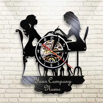 

Customized Wall Clock DIY Nail Salon Name Vinyl Record Clock Wall Watch with Your Logo Salon Beauty Shop Wall Sign Home Decor