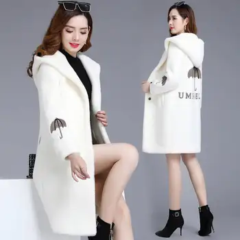 

Autumn Winter Fur Coat Women Clothes High Quality Imitation Mink Fur Hooded Plus Size Thicken Warm Long Coats Female
