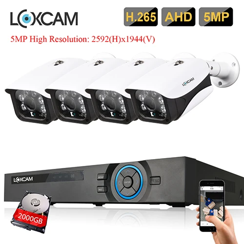 4CH DVR x 4 Camera LOXCAM h.265+ камера безопасности Система 5MP Ultra HD Крытый Открытый Антивандальный ИК ночного наблюдения камера 4CH комплект видеонаблюдения - Цвет: 4CH DVR x 4 Camera