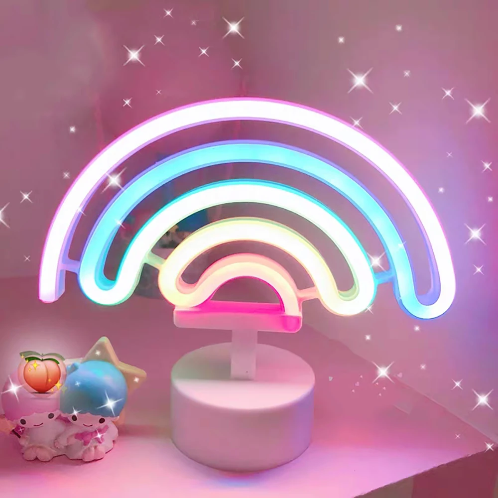 Mobestech 1PC Rainbow Light Sign Cartoon Battery Operated Neon Light Decorative Children Bedroom Bedside Lamp for Baby Room