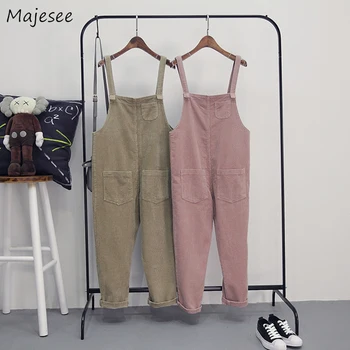

Jumpsuits Women Solid Pink Kawaii Females Womens Trousers Korean Style Ulzzang Harajuku All-match Loose Simple Student Overall