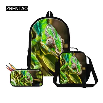 

Children Baby New Year Gifts School Backpack Sets Book Rucksack Satchel For Preschool Toddlers Child Green Animals Lizard Print