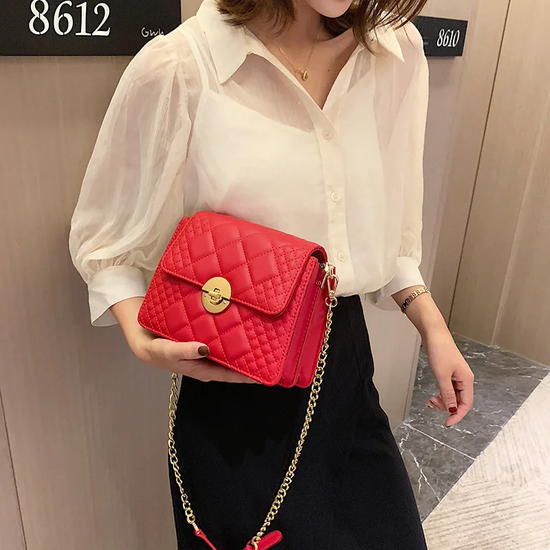 

Summer texture slanted a hundred women's bags 2019 new fashion tide Korean version of the single shoulder rhomboid chain bag