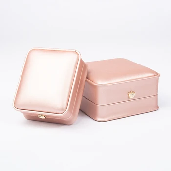 

PU Leather Jewelry Pendant Ring Long Chain Bracelet Boxes Golden Crown Round Corner Decoration Four-piece Suit For Women Wedding