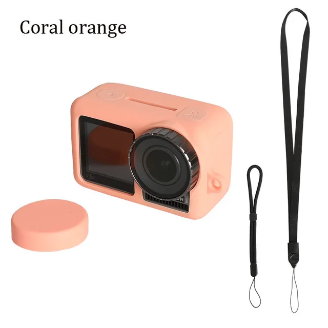 Coral Orange Мягкий силиконовый защитный чехол, корпус, коробка для объектива, Защитная крышка с ремешком на руку для DJI OSMO, набор аксессуаров для экшн-камеры - Цвет: Coral Orange