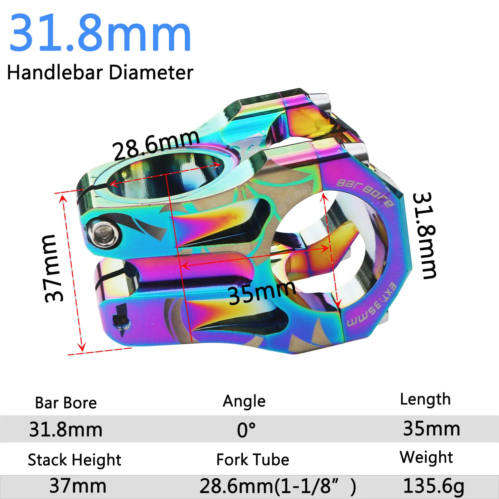 Mountain Bike Performance Handlebar Stem 31.8mm - Zero Degree Rise for DH, AM, Enduro, and Road Cycling